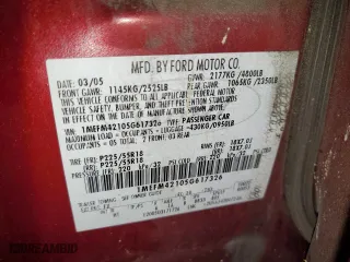 2005 Mercury Montego Premier with VIN 1MEFM42105G617326, listed as a Copart auction lot 44360835 with 0 mi miles and Salvage Title. Bid and sale history available at carsss.com. Image 12.