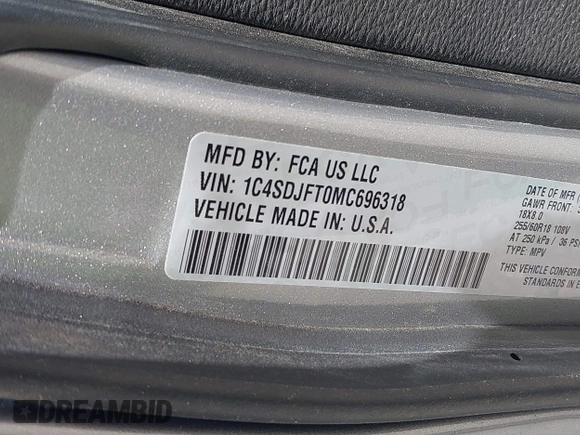2021 Dodge Durango Pursuit с VIN 1C4SDJFT0MC696318, выставлен на аукционе IAAI как лот 42278794 с пробегом 46 329 миль миль и . История ставок и продаж доступна на DreamBid. Изображение 9.
