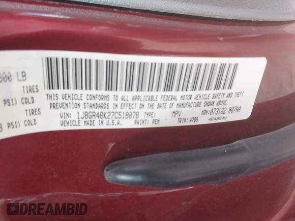 2007 Jeep Grand Cherokee Laredo with VIN 1J8GR48K27C518078, listed as a IAAI auction lot 42028460 with 121,530 mi miles. Bid and sale history available at carsss.com. Image 9.