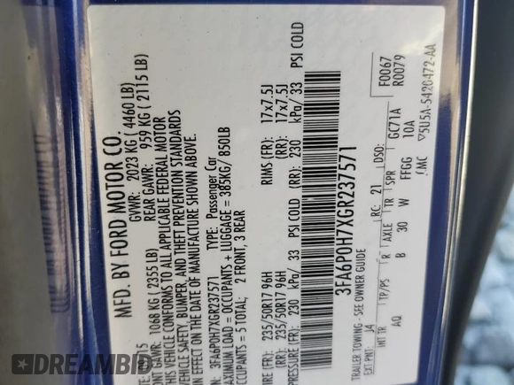 2016 Ford Fusion SE with VIN 3FA6P0H7XGR237571, listed as a Copart auction lot 48798975 with 128,410 mi miles and Salvage Title. Bid and sale history available at DreamBid. Image 12.