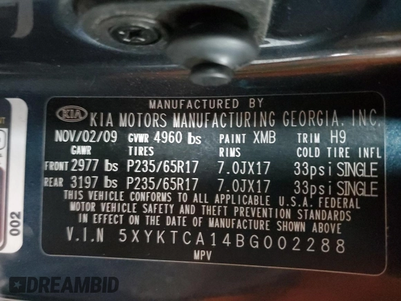 2011 Kia Sorento LX with VIN 5XYKTCA14BG002288, listed as a Copart auction lot 87329844 with 137,858 mi miles and Salvage Title. Bid and sale history available at carsss.com. Image 13.