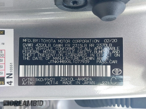 2020 Toyota C-HR LE z VIN JTNKHMBXXL1077939, wystawiony jako IAAI lot #42044122 z przebiegiem 47 140 mil mil oraz . Historia ofert i sprzedaży dostępna na DreamBid. Obrazek 9.