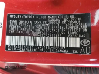 2010 Toyota Corolla with VIN 2T1BU4EE2AC452483, listed as a Copart auction lot 53624035 with 135,375 mi miles and Salvage Title. Bid and sale history available at DreamBid. Image 12.