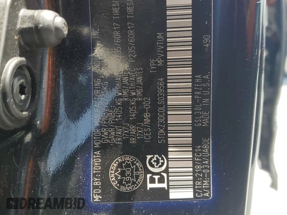 2020 Toyota Sienna LE Auto Access Seat with VIN 5TDKZ3DC0LS039564, listed as a Copart auction lot 59865345 with 79,436 mi miles and Salvage title. Bid and sale history available at DreamBid. Image 13.