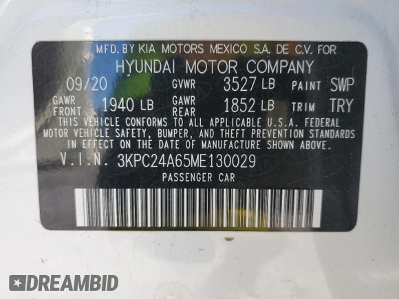 2021 Hyundai Accent SE with VIN 3KPC24A65ME130029, listed as a Copart auction lot 39375814 with 61,287 mi miles. Bid and sale history available at carsss.com. Image 12.