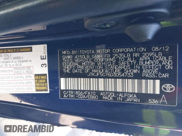 2013 Scion tC with VIN JTKJF5C76D3054733, listed as a IAAI auction lot 40998576 with 155,540 mi miles. Bid and sale history available at carsss.com. Image 9.