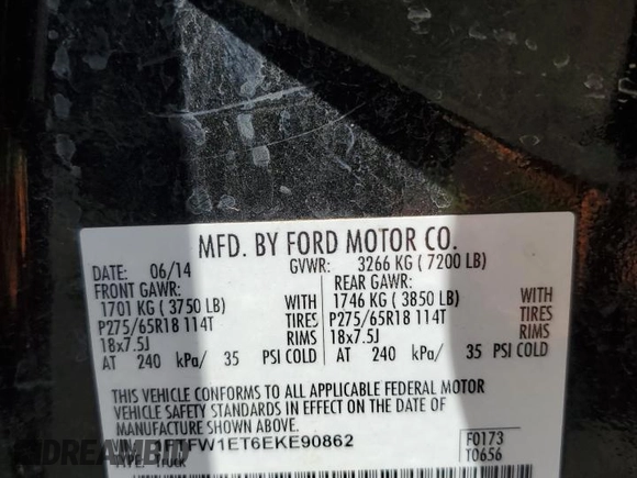 2014 Ford F-150 XL with VIN 1FTFW1ET6EKE90862, listed as a Copart auction lot 53168895 with 196,394 mi miles and Clean Title. Bid and sale history available at carsss.com. Image 13.