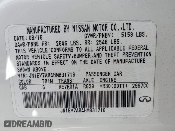 2017 Infiniti Q50 3.0t Premium with VIN JN1EV7AR4HM831716, listed as a IAAI auction lot 40413889 with 56,402 mi miles. Bid and sale history available at carsss.com. Image 9.
