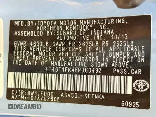 2014 Toyota Camry L with VIN 4T4BF1FK4ER360492, listed as a Copart auction lot 55798335 with 72,005 mi miles and Clean Title. Bid and sale history available at carsss.com. Image 10.