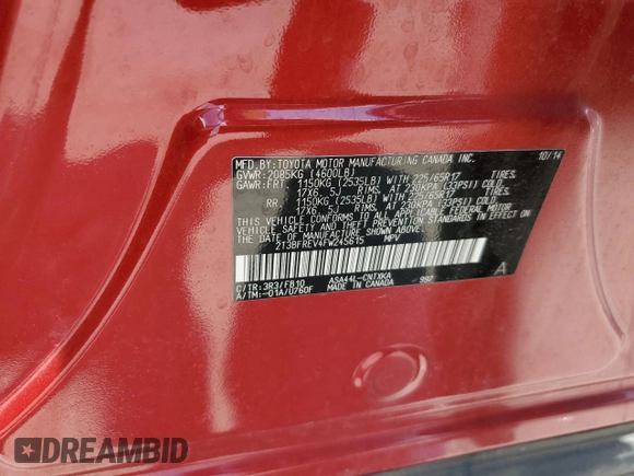 2015 Toyota RAV4 LE with VIN 2T3BFREV4FW245615, listed as a Copart auction lot 62726355 with 155,063 mi miles and Salvage title. Bid and sale history available at DreamBid. Image 14.