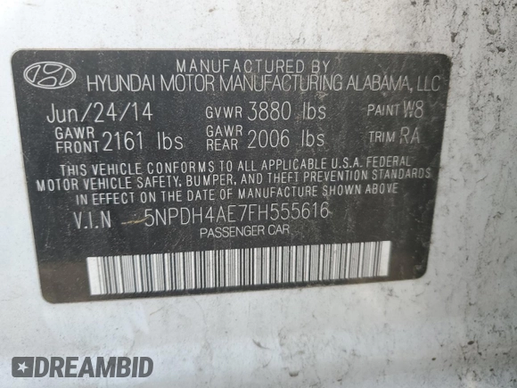 2015 Hyundai Elantra SE with VIN 5NPDH4AE7FH555616, listed as a Copart auction lot 53626195 with 162,927 mi miles and Salvage Title. Bid and sale history available at DreamBid. Image 12.