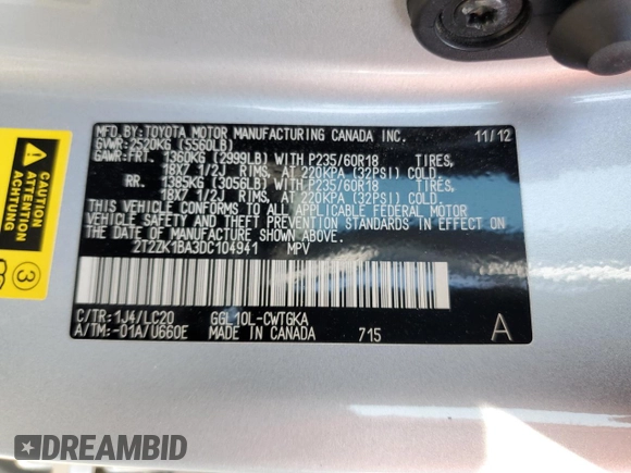 2013 Lexus RX 350 с VIN 2T2ZK1BA3DC104941, выставлен на аукционе Copart как лот 62784985 с пробегом 163 182 миль миль и Списание • Salvage title. История ставок и продаж доступна на DreamBid. Изображение 13.