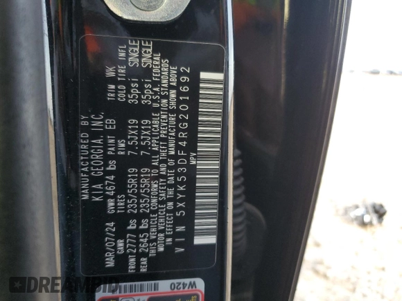 2024 Kia Sportage SX-Prestige with VIN 5XYK53DF4RG201692, listed as a Copart auction lot 44019075 with 11,323 mi miles and Salvage Title. Bid and sale history available at carsss.com. Image 14.