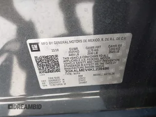 2019 GMC Terrain SLE with VIN 3GKALMEV4KL239486, listed as a IAAI auction lot 41825027 with 66,489 mi miles. Bid and sale history available at carsss.com. Image 9.