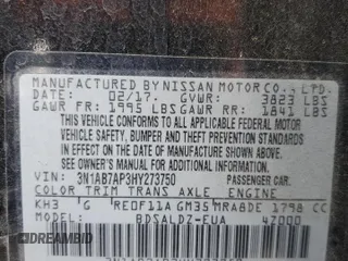 2017 Nissan Sentra SL with VIN 3N1AB7AP3HY273750, listed as a Copart auction lot 53929255 with 208,735 mi miles and Clean Title. Bid and sale history available at DreamBid. Image 12.