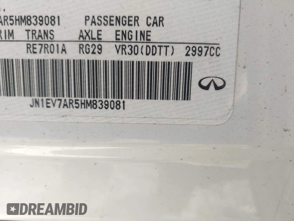 2017 Infiniti Q50 Premium with VIN JN1EV7AR5HM839081, listed as a IAAI auction lot 42663515 with 73,870 mi miles and . Bid and sale history available at DreamBid. Image 9.