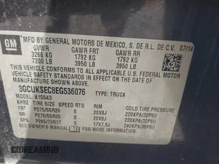 2014 Chevrolet Silverado 1500 LTZ with VIN 3GCUKSEC8EG536076, listed as a IAAI auction lot 41464408 with 133,418 mi miles and . Bid and sale history available at DreamBid. Image 9.