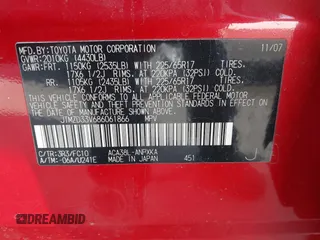 2008 Toyota RAV4 with VIN JTMZD33V686061866, listed as a IAAI auction lot 41611669 with 120,955 mi miles. Bid and sale history available at carsss.com. Image 9.