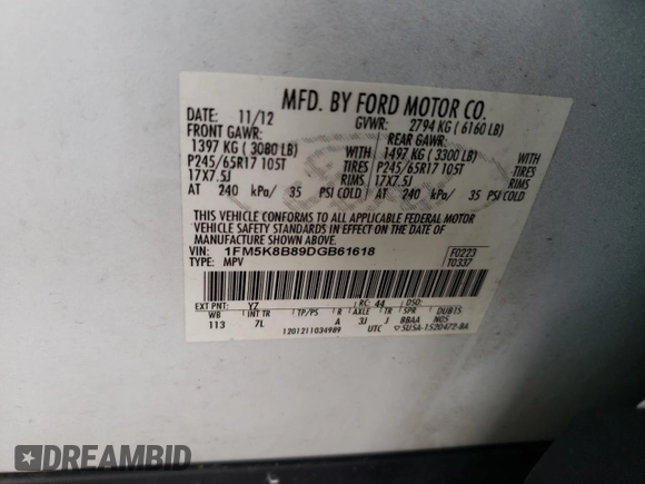 2013 Ford Explorer with VIN 1FM5K8B89DGB61618, listed as a Copart auction lot 49237225 with 148,721 mi miles and Salvage Title. Bid and sale history available at carsss.com. Image 13.