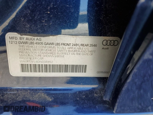 2013 Audi A4 Premium Plus with VIN WAUFFAFL6DN034952, listed as a Copart auction lot 52313145 with 154,754 mi miles and Clean Title. Bid and sale history available at carsss.com. Image 12.