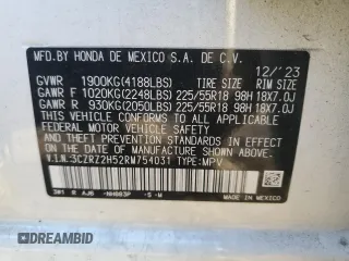 2024 Honda HR-V Sport with VIN 3CZRZ2H52RM754031, listed as a Copart auction lot 87553245 with 30,078 mi miles and Salvage Title. Bid and sale history available at carsss.com. Image 13.