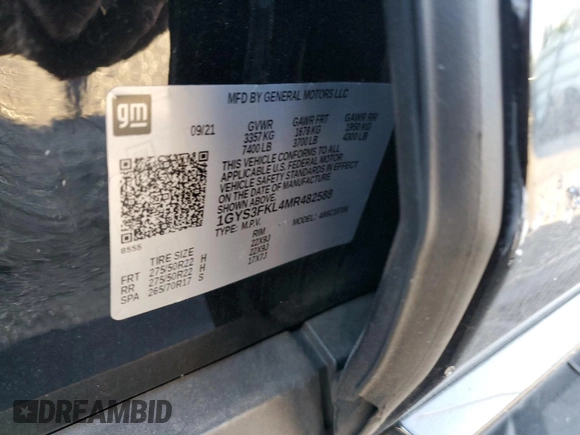 2021 Cadillac Escalade Sport z VIN 1GYS3FKL4MR482588, wystawiony jako Copart lot #36361723 z przebiegiem 18 131 mil mil oraz Szkoda całkowita • Salvage title. Historia ofert i sprzedaży dostępna na DreamBid. Obrazek 12.