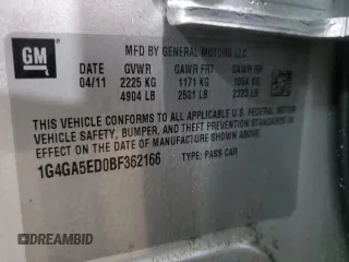2011 Buick LaCrosse CX with VIN 1G4GA5ED0BF362166, listed as a Copart auction lot 48205665 with 103,833 mi miles and Salvage title. Bid and sale history available at DreamBid. Image 12.