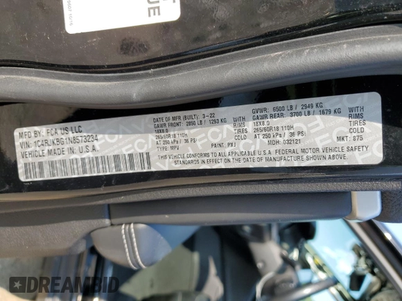 2022 Jeep Grand Cherokee Limited с VIN 1C4RJKBG1N8573234, выставлен на аукционе Copart как лот 58416815 с пробегом 68 423 миль миль и Списание • Salvage title. История ставок и продаж доступна на DreamBid. Изображение 14.