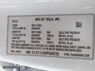 2023 Tesla Model 3 with VIN 5YJ3E1EA0PF646723, listed as a IAAI auction lot 41814168 with 11,924 mi miles. Bid and sale history available at carsss.com. Image 9.