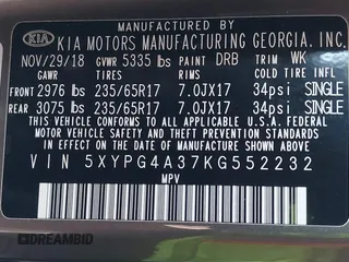 2019 Kia Sorento LX with VIN 5XYPG4A37KG552232, listed as a IAAI auction lot 41627379 with 58,514 mi miles. Bid and sale history available at carsss.com. Image 9.