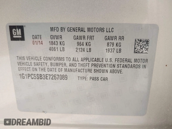 2014 Chevrolet Cruze 1LT z VIN 1G1PC5SB3E7267089, wystawiony jako IAAI lot #42723689 z przebiegiem 113 529 mil mil oraz . Historia ofert i sprzedaży dostępna na DreamBid. Obrazek 9.