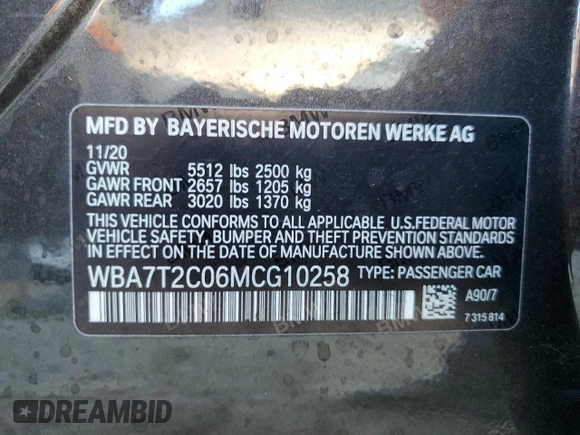 2021 BMW 7 Series 740i z VIN WBA7T2C06MCG10258, wystawiony jako Copart lot #43330265 z przebiegiem 37 938 mil mil oraz Nie do naprawy • Non repairable. Historia ofert i sprzedaży dostępna na DreamBid. Obrazek 12.
