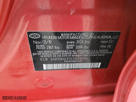 2020 Hyundai Elantra Value Edition with VIN 5NPD84LF0LH569696, listed as a Copart auction lot 56100393 with 72,361 mi miles and Salvage Title. Bid and sale history available at carsss.com. Image 13.