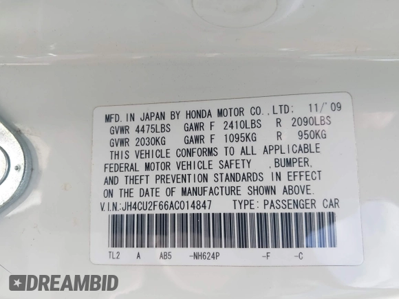 2010 Acura TSX with VIN JH4CU2F66AC014847, listed as a IAAI auction lot 42544956 with 244,252 mi miles and . Bid and sale history available at DreamBid. Image 9.