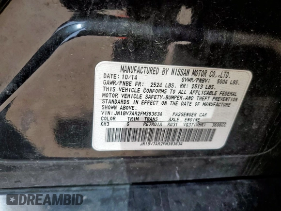 2015 Infiniti Q50 Sport with VIN JN1BV7AR2FM393634, listed as a Copart auction lot 52210065 with 147,423 mi miles and Clean title. Bid and sale history available at DreamBid. Image 12.