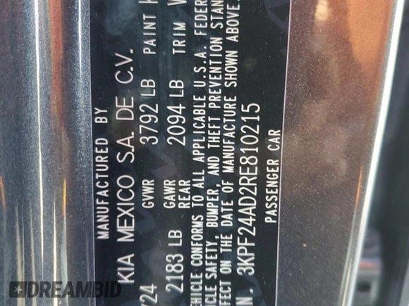 2024 Kia Forte LXS with VIN 3KPF24AD2RE810215, listed as a Copart auction lot 50221745 with 2,855 mi miles and Salvage Title. Bid and sale history available at carsss.com. Image 13.