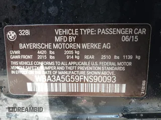 2015 BMW 3 Series 328i with VIN WBA3A5G59FNS90093, listed as a IAAI auction lot 38169109 with Not Provided miles and . Bid and sale history available at carsss.com. Image 9.