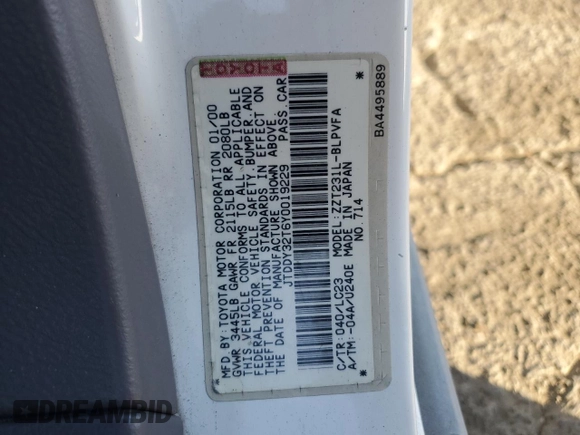 2000 Toyota Celica GTS with VIN JTDDY32T6Y0019229, listed as a Copart auction lot 77842174 with 143,514 mi miles and Salvage Title. Bid and sale history available at carsss.com. Image 13.