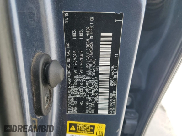 2019 Toyota Highlander LE z VIN 5TDBZRFH3KS960817, wystawiony jako Copart lot #52377955 z przebiegiem 95 348 mil mil oraz Szkoda całkowita • Salvage title. Historia ofert i sprzedaży dostępna na DreamBid. Obrazek 12.