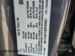 2023 Tesla Model 3 with VIN 5YJ3E1EA8PF699931, listed as a Copart auction lot 49293795 with 13,119 mi miles and Salvage Title. Bid and sale history available at DreamBid. Image 12.