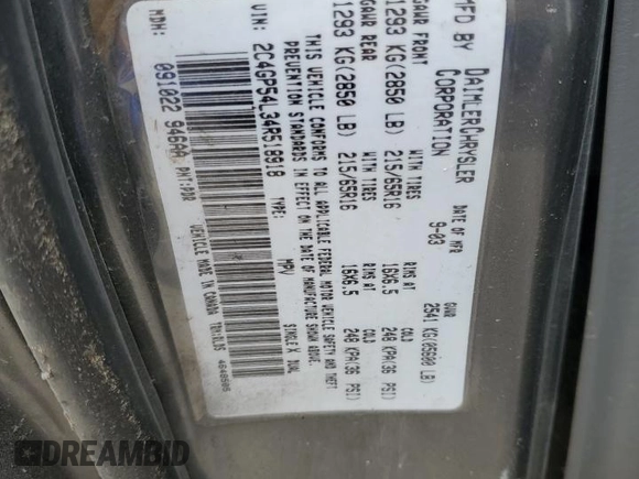 2004 Chrysler Town & Country Touring with VIN 2C4GP54L34R518918, listed as a Copart auction lot 51462665 with 362,611 mi miles and Salvage Title. Bid and sale history available at DreamBid. Image 15.