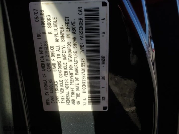 2007 Honda Accord Cpe LX with VIN 1HGCM72367A015576, listed as a Copart auction lot 85002104 with 154,382 mi miles and Salvage Title. Bid and sale history available at carsss.com. Image 12.