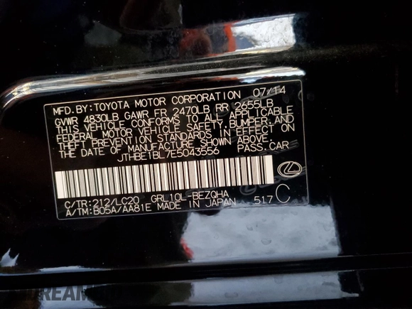 2014 Lexus GS 350 with VIN JTHBE1BL7E5043556, listed as a Copart auction lot 64106245 with 83,889 mi miles and Salvage title. Bid and sale history available at DreamBid. Image 12.