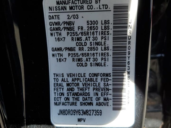 2003 Nissan Pathfinder LE с VIN JN8DR09Y63W827359, выставлен на аукционе Copart как лот 48225964 с пробегом 185 823 миль миль и На запчасти • Non repairable. История ставок и продаж доступна на DreamBid. Изображение 13.