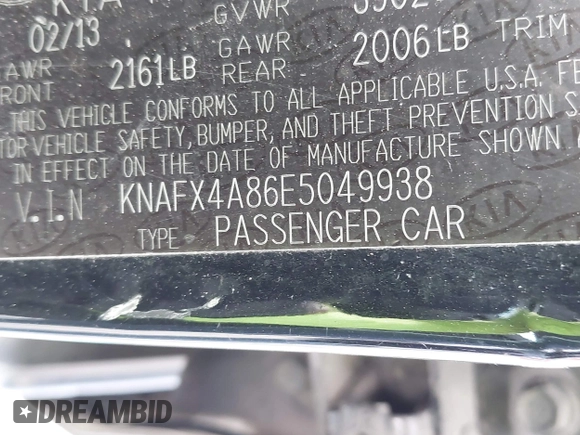 2014 Kia Forte EX with VIN KNAFX4A86E5049938, listed as a IAAI auction lot 42038755 with 82,016 mi miles. Bid and sale history available at carsss.com. Image 9.
