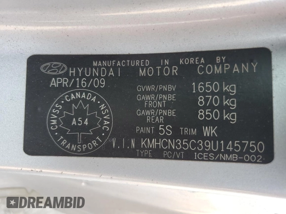 2009 Hyundai Accent Man L with VIN KMHCN35C39U145750, listed as a Copart auction lot 71487874 with 221,761 mi miles and Salvage Title. Bid and sale history available at carsss.com. Image 13.