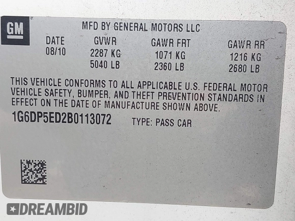2011 Cadillac CTS Premium with VIN 1G6DP5ED2B0113072, listed as a IAAI auction lot 42797153 with 171,779 mi miles and . Bid and sale history available at DreamBid. Image 9.