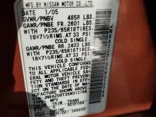2005 Nissan Murano SL z VIN JN8AZ08T35W312766, wystawiony jako Copart lot #55596665 z przebiegiem 147 071 mil mil oraz Szkody całkowita. Historia ofert i sprzedaży dostępna na DreamBid. Obrazek 13.