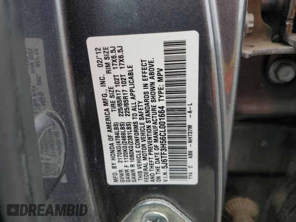 2012 Honda Crosstour EX-L z VIN 5J6TF3H56CL001664, wystawiony jako Copart lot #49851405 z przebiegiem 193 147 mil mil oraz Szkoda całkowita • Salvage title. Historia ofert i sprzedaży dostępna na DreamBid. Obrazek 12.