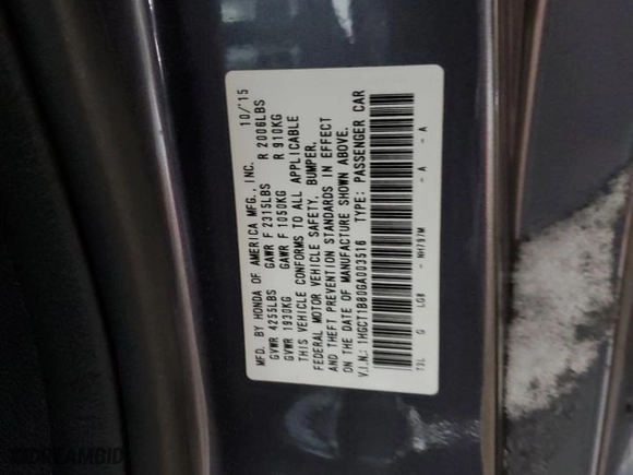 2016 Honda Accord Coupe EX-L with VIN 1HGCT1B80GA003516, listed as a Copart auction lot 44823805 with 104,078 mi miles and Salvage Title. Bid and sale history available at carsss.com. Image 12.